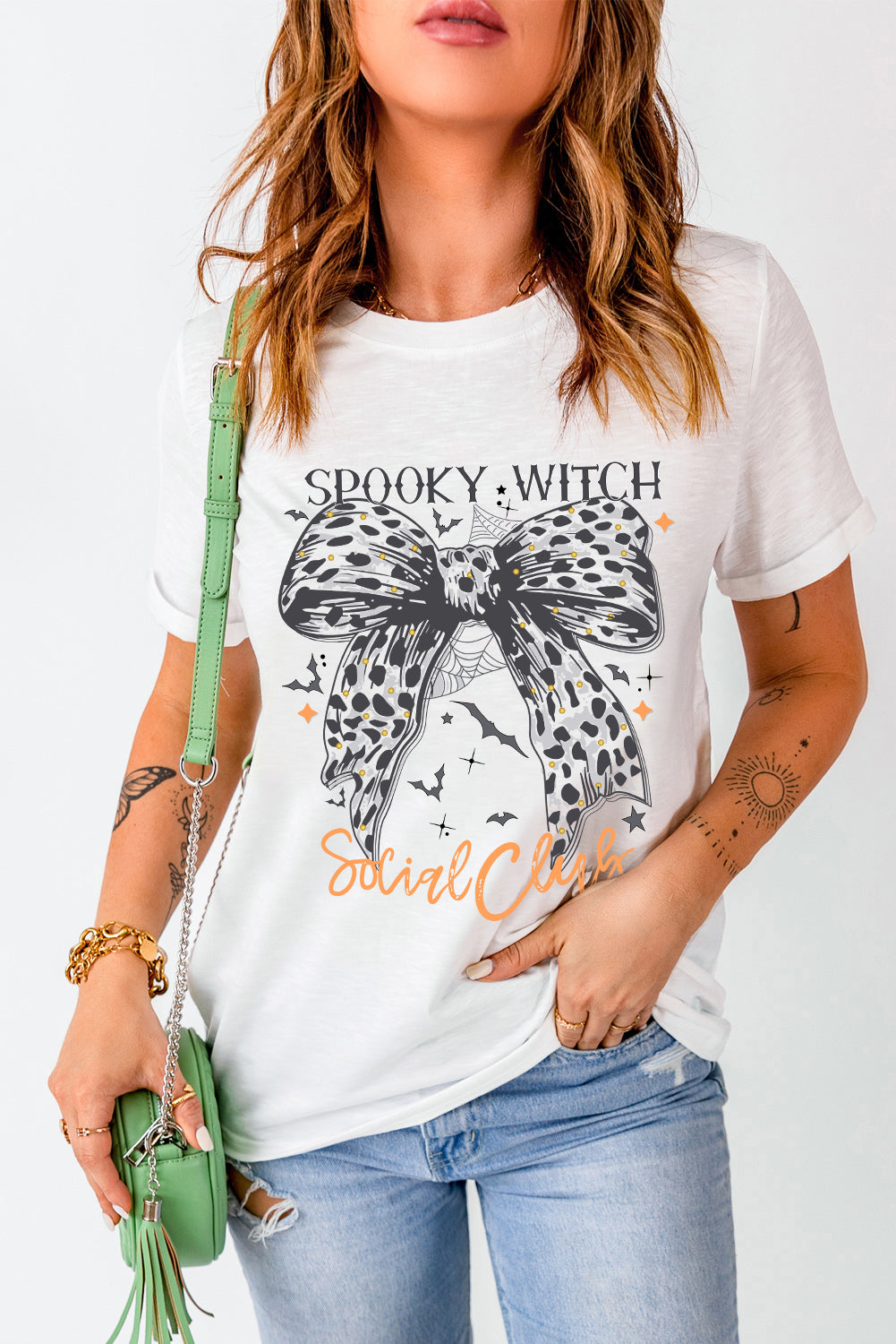 Spooky Witch graphic round neck short sleeve T-shirt