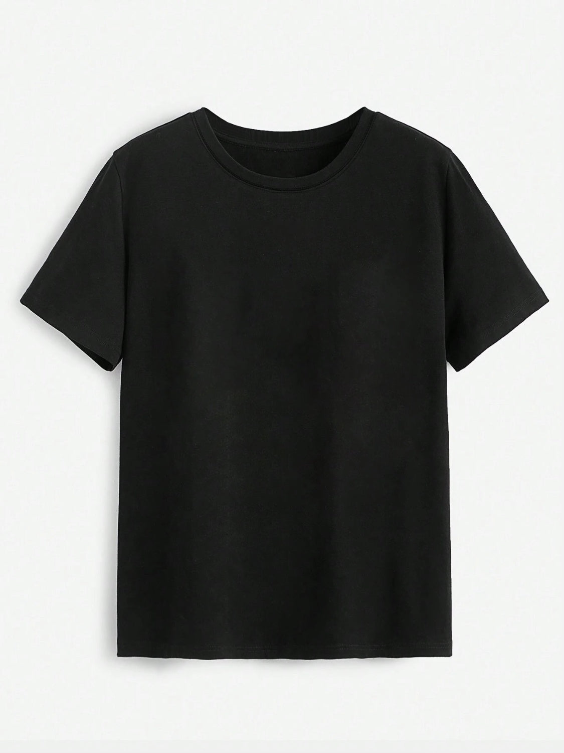 Plain black round neck short sleeve T-shirt