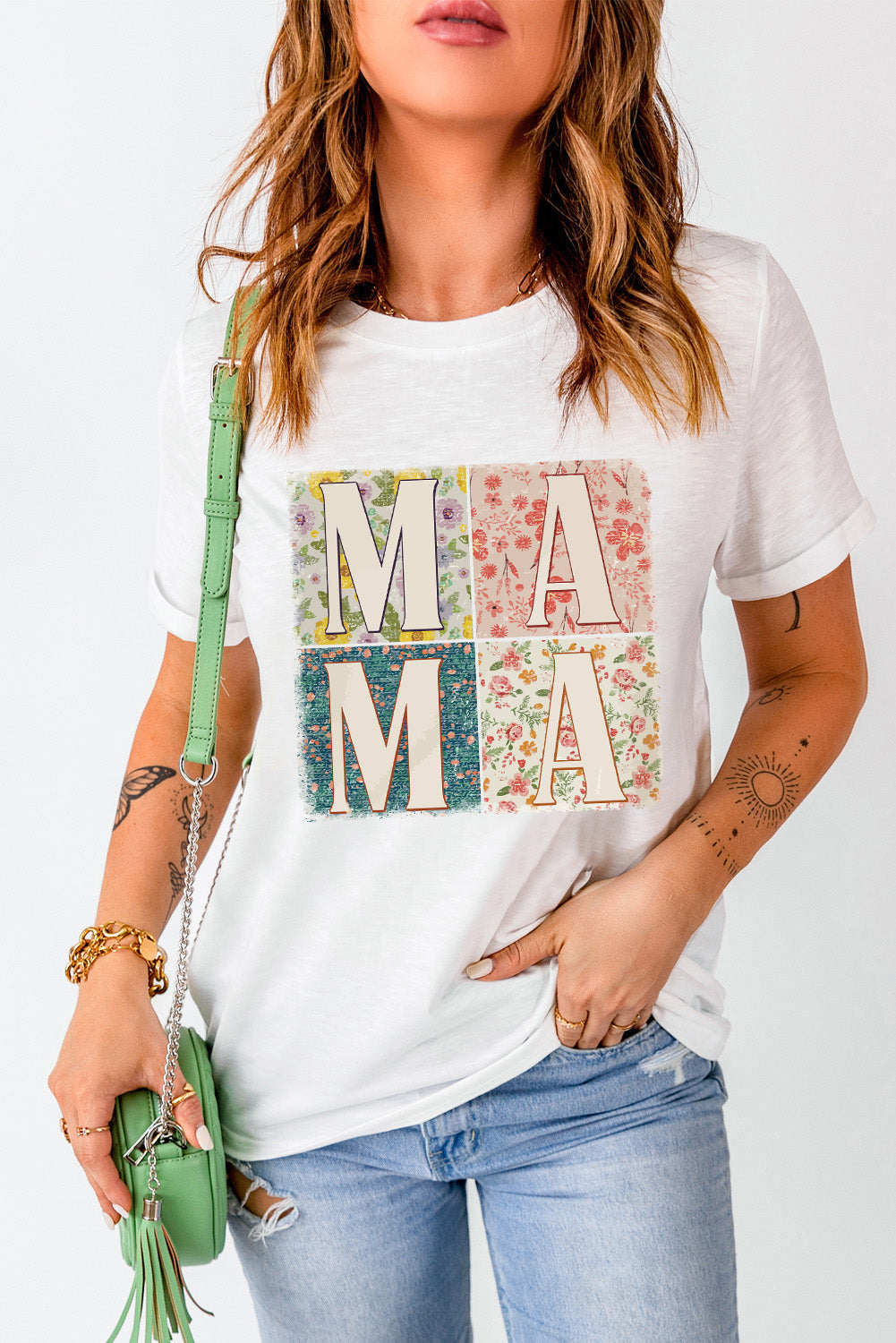 MAMA round neck short sleeve t-shirt, floral letters