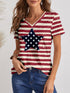 Striped V-neck T-shirt with star design, front view