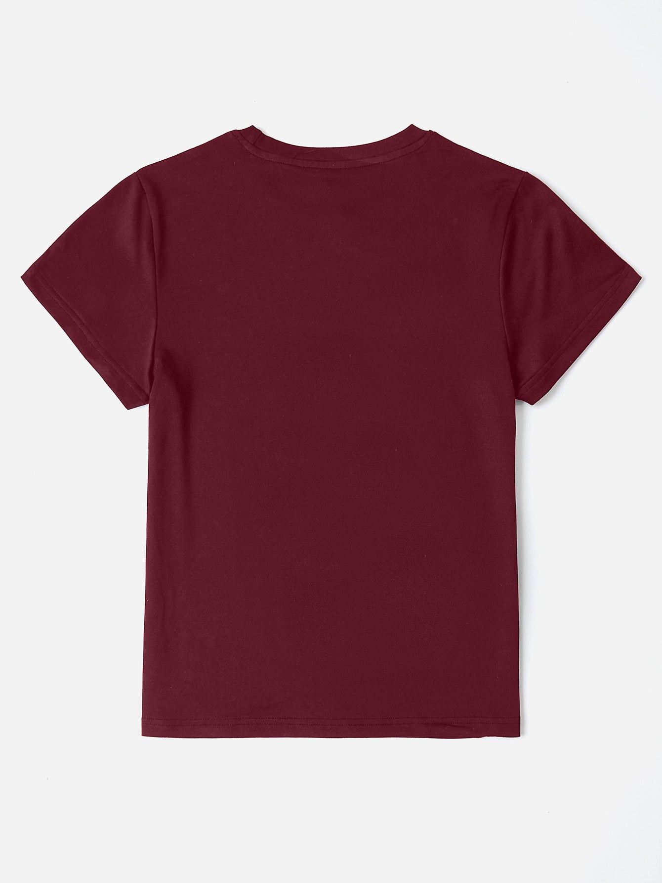 Back view of maroon round neck short sleeve T-shirt
