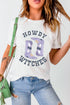 Howdy Witches graphic t-shirt with boots design