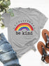 Gray graphic round neck short sleeve T-shirt with rainbow design
