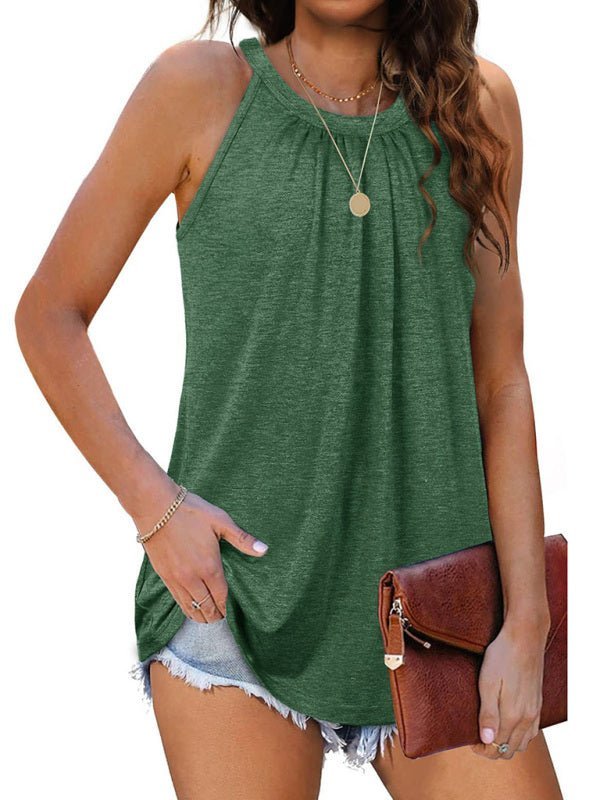 T-shirt décontracté en coton de couleur unie, col rond, sans manches, ample, grand pull