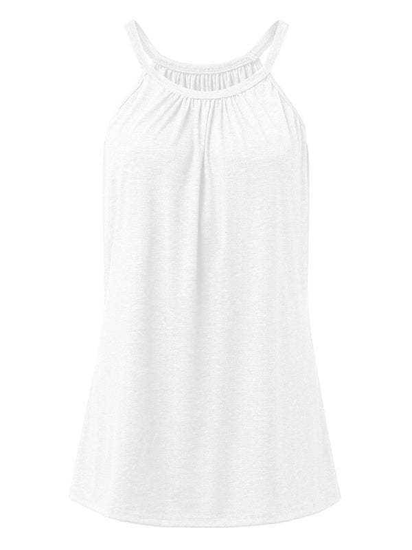 T-shirt décontracté en coton de couleur unie, col rond, sans manches, ample, grand pull