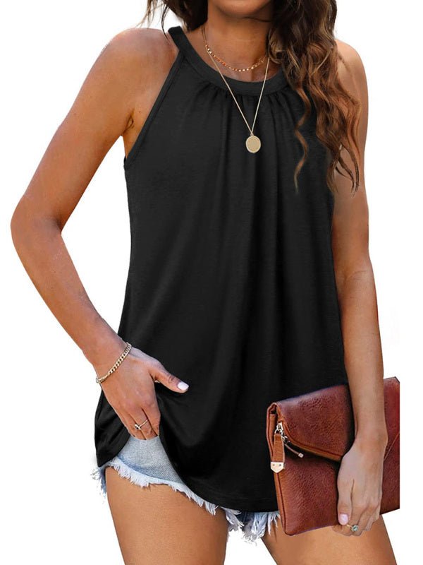T-shirt décontracté en coton de couleur unie, col rond, sans manches, ample, grand pull