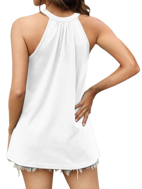 T-shirt décontracté en coton de couleur unie, col rond, sans manches, ample, grand pull