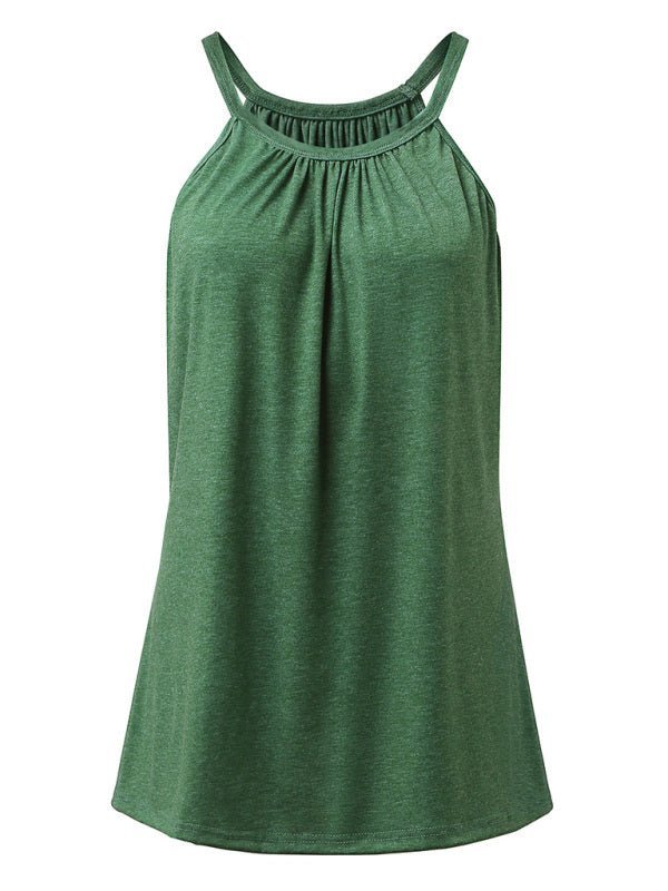 T-shirt décontracté en coton de couleur unie, col rond, sans manches, ample, grand pull