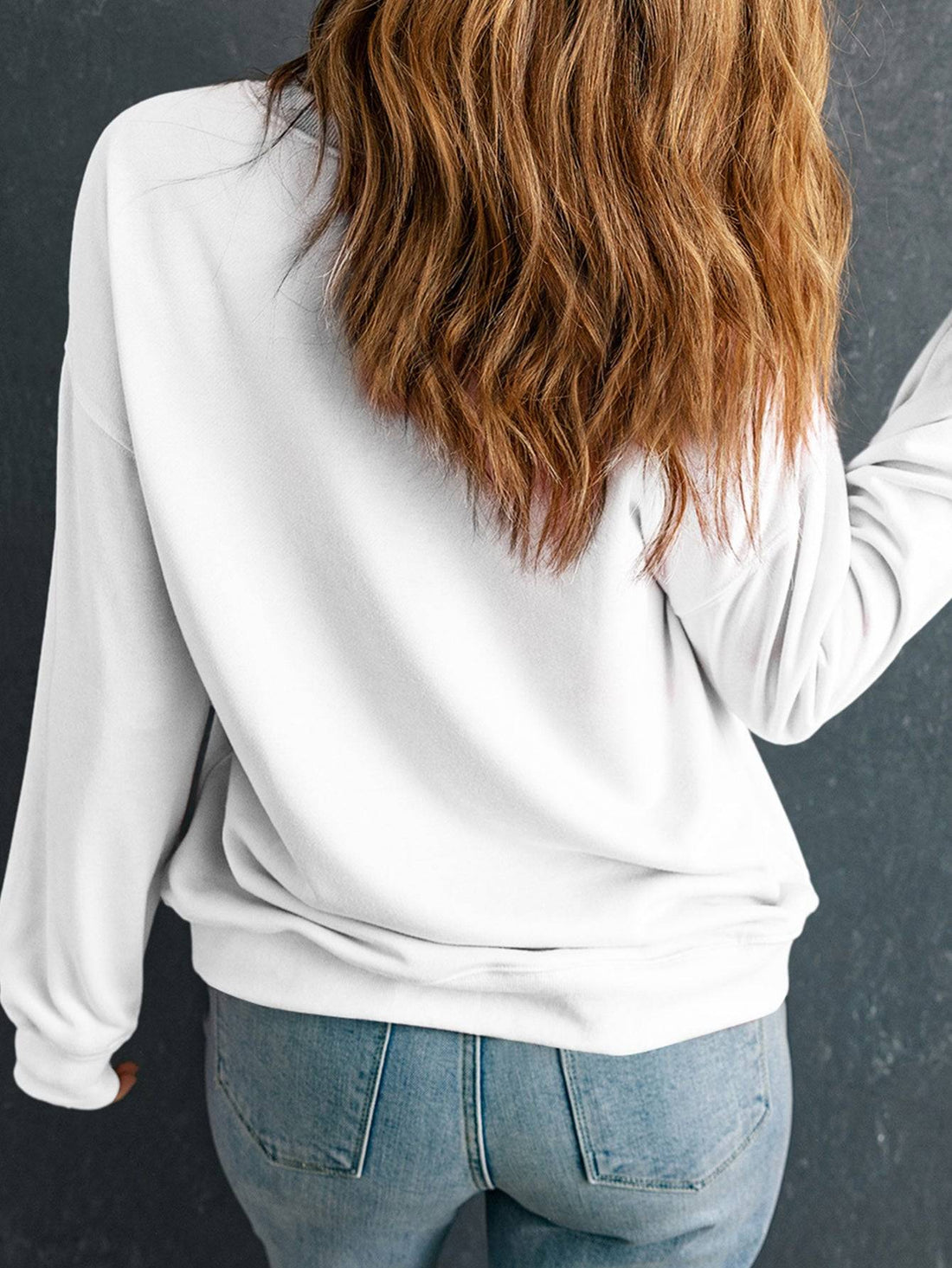 White sweatshirt, back view