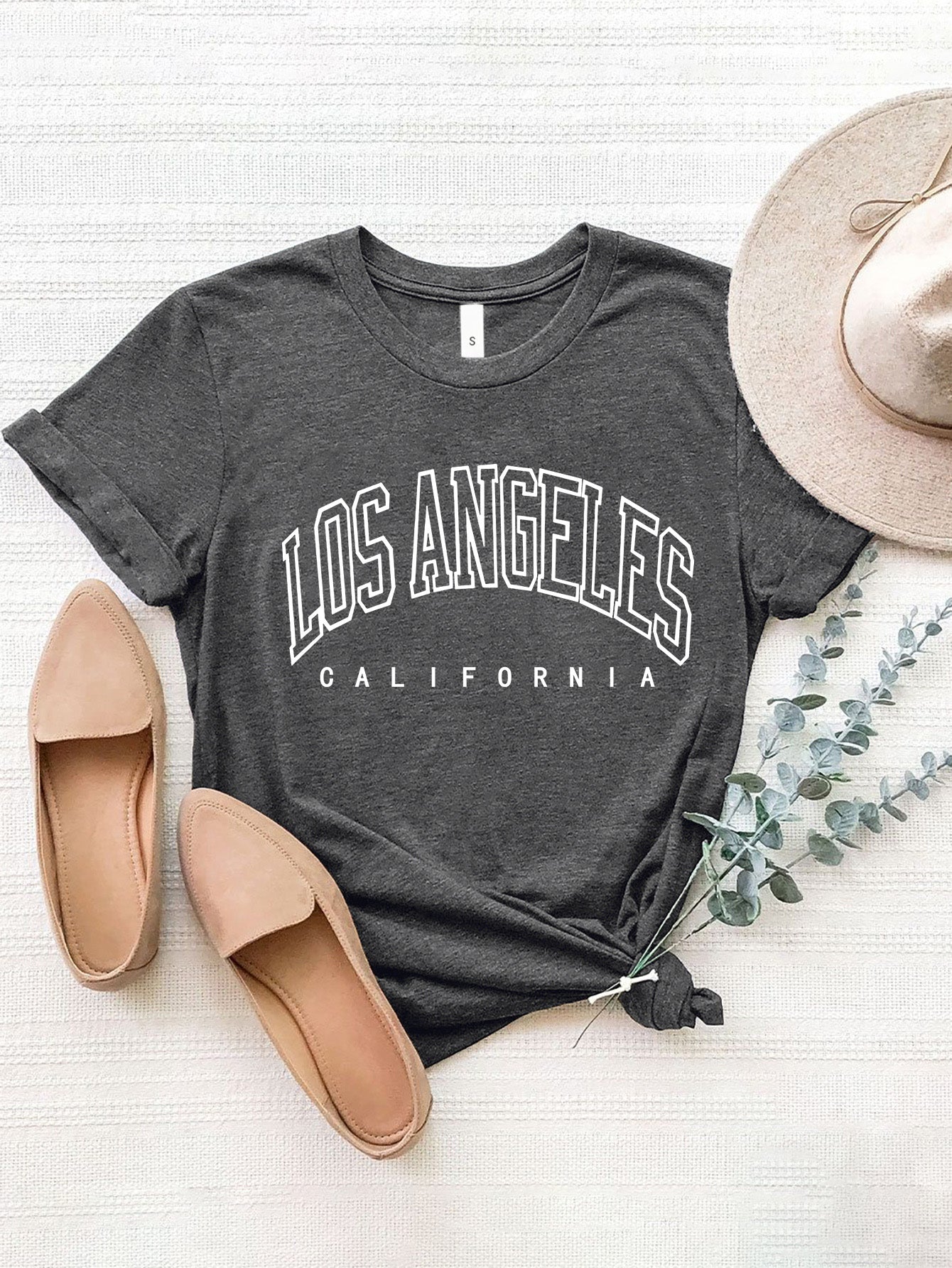 Dark gray Los Angeles California round neck T-shirt
