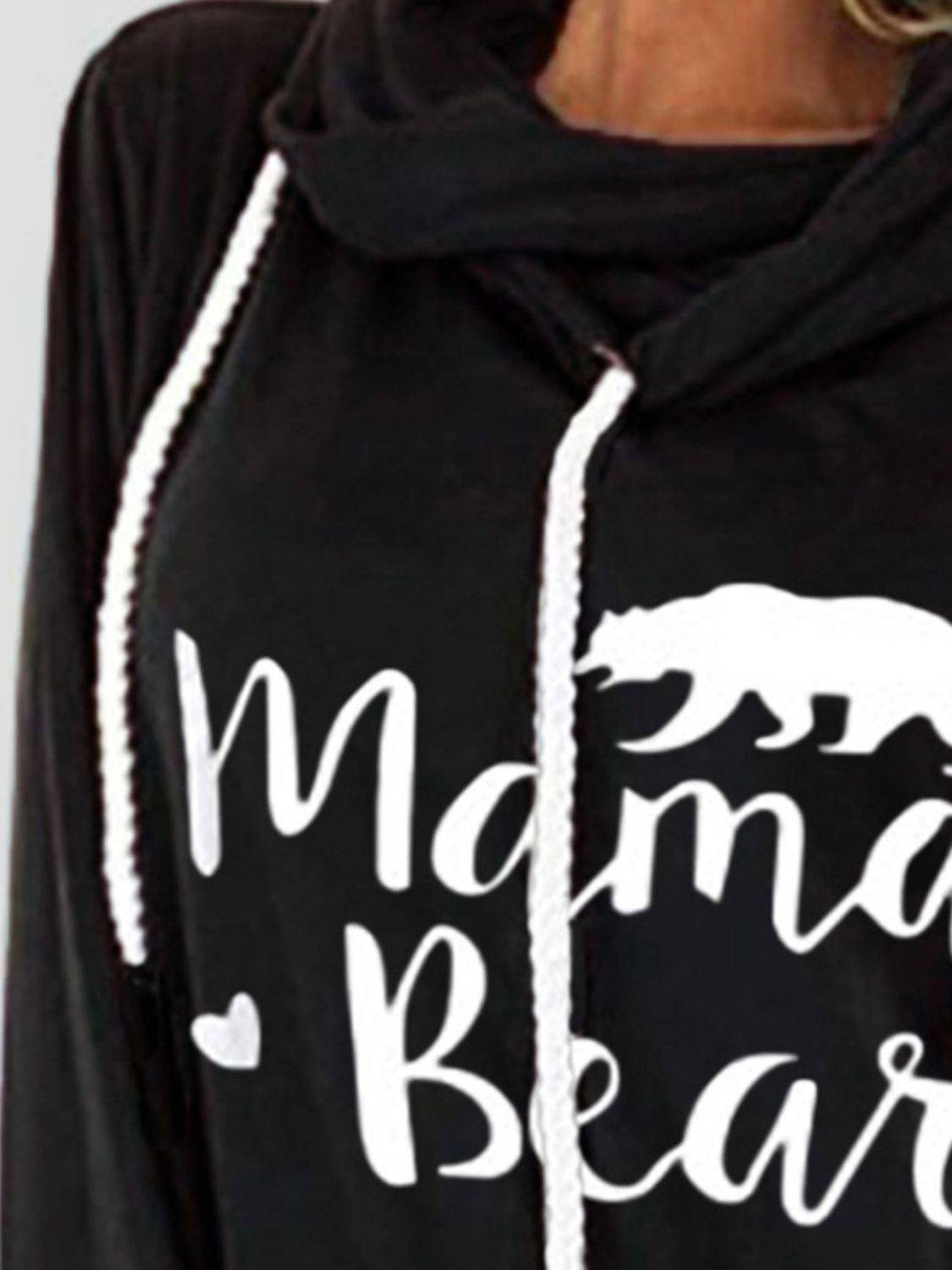 Close-up of black Mama Bear hoodie design