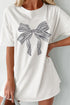 White T-shirt with bow graphic, round neck, short sleeves