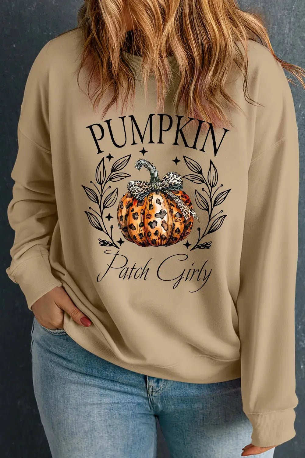Plus size pumpkin graphic long sleeve sweatshirt front