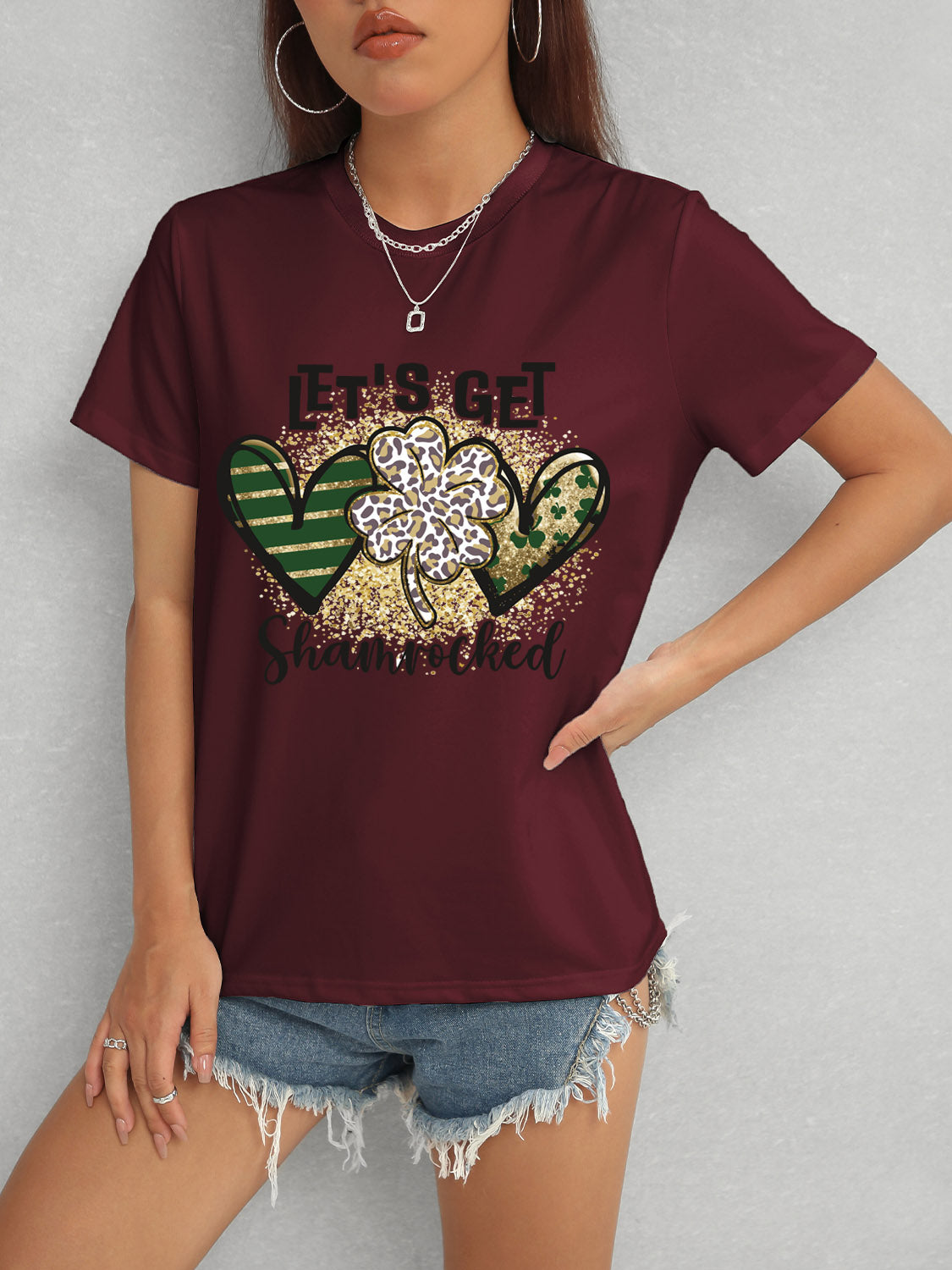 Maroon Shamrock T-Shirt Paired with Denim