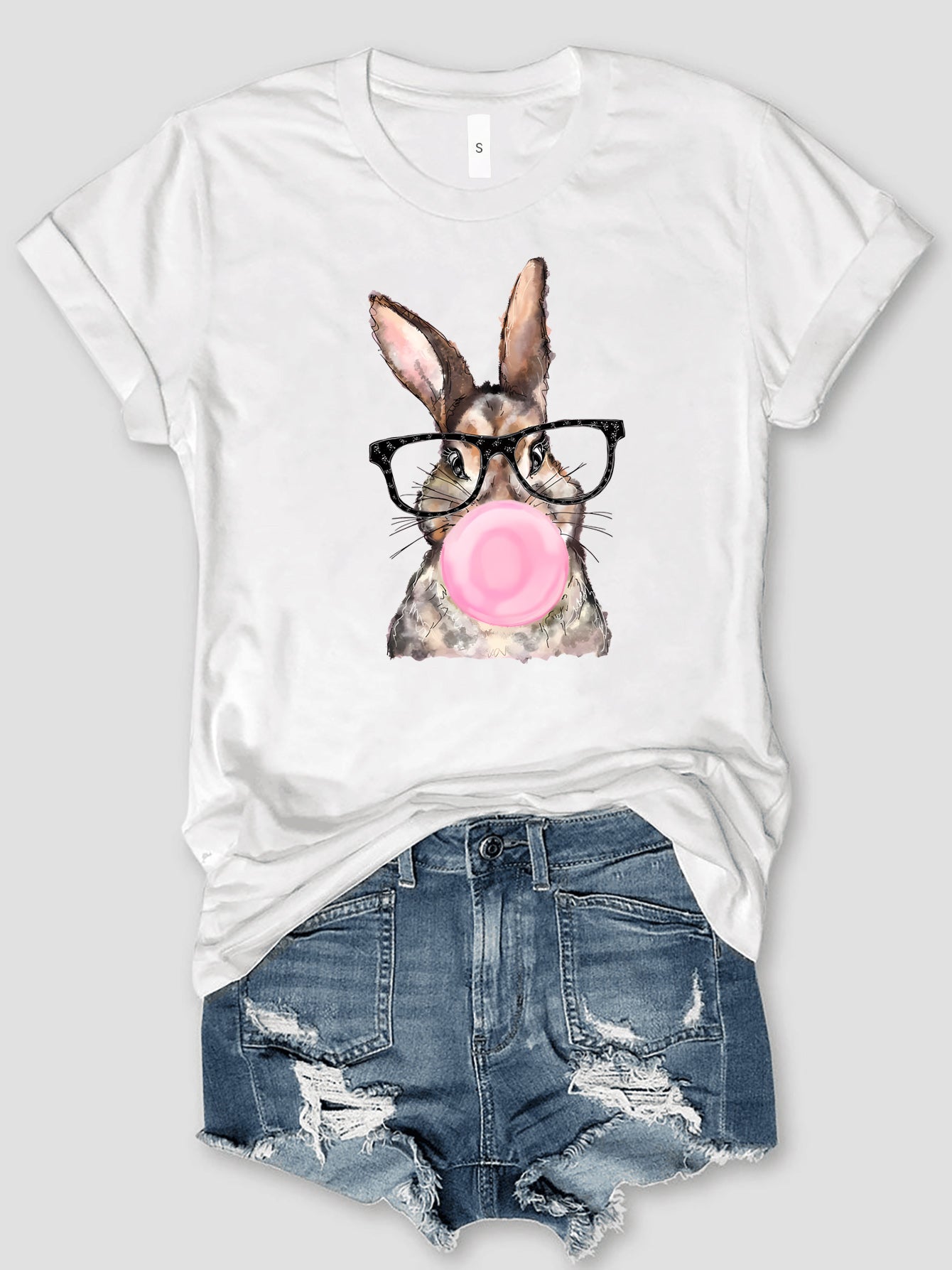 White rabbit graphic T-shirt with bubblegum design