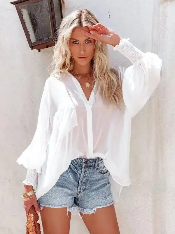 Collar shirt thin medium long stripe casual long sleeve shirt