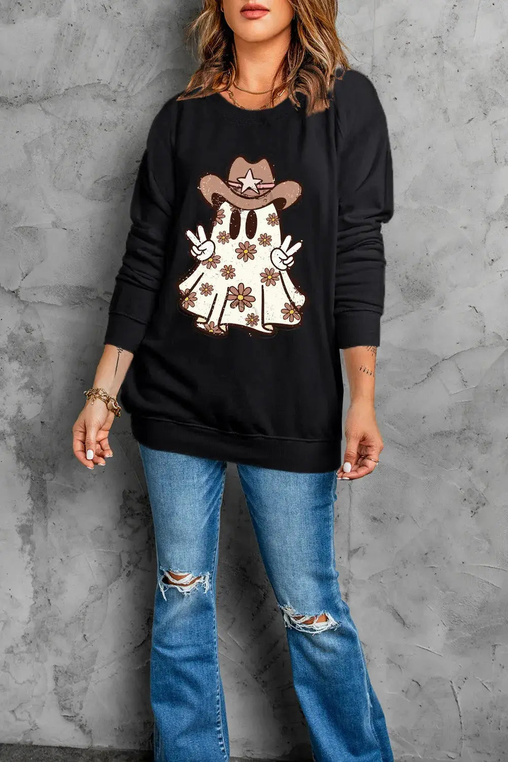 Casual ghost sweatshirt with peace sign design