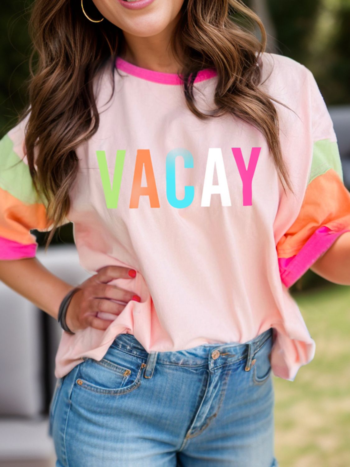 Letter graphic color block T-shirt with &
