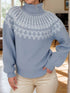 Blue contrast turtleneck long sleeve sweater front view