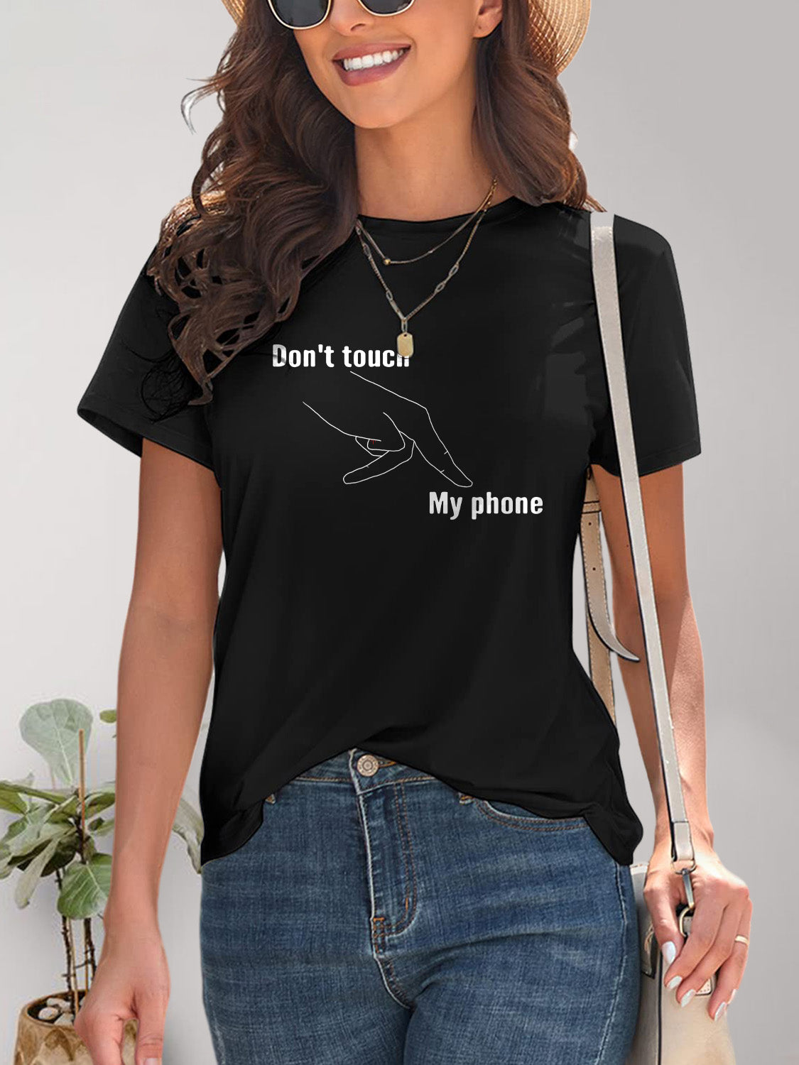 Black graphic T-shirt with &