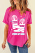 Pink graphic round neck short sleeve T-shirt with cowboy boots design