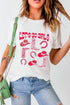 White graphic round neck T-shirt with &