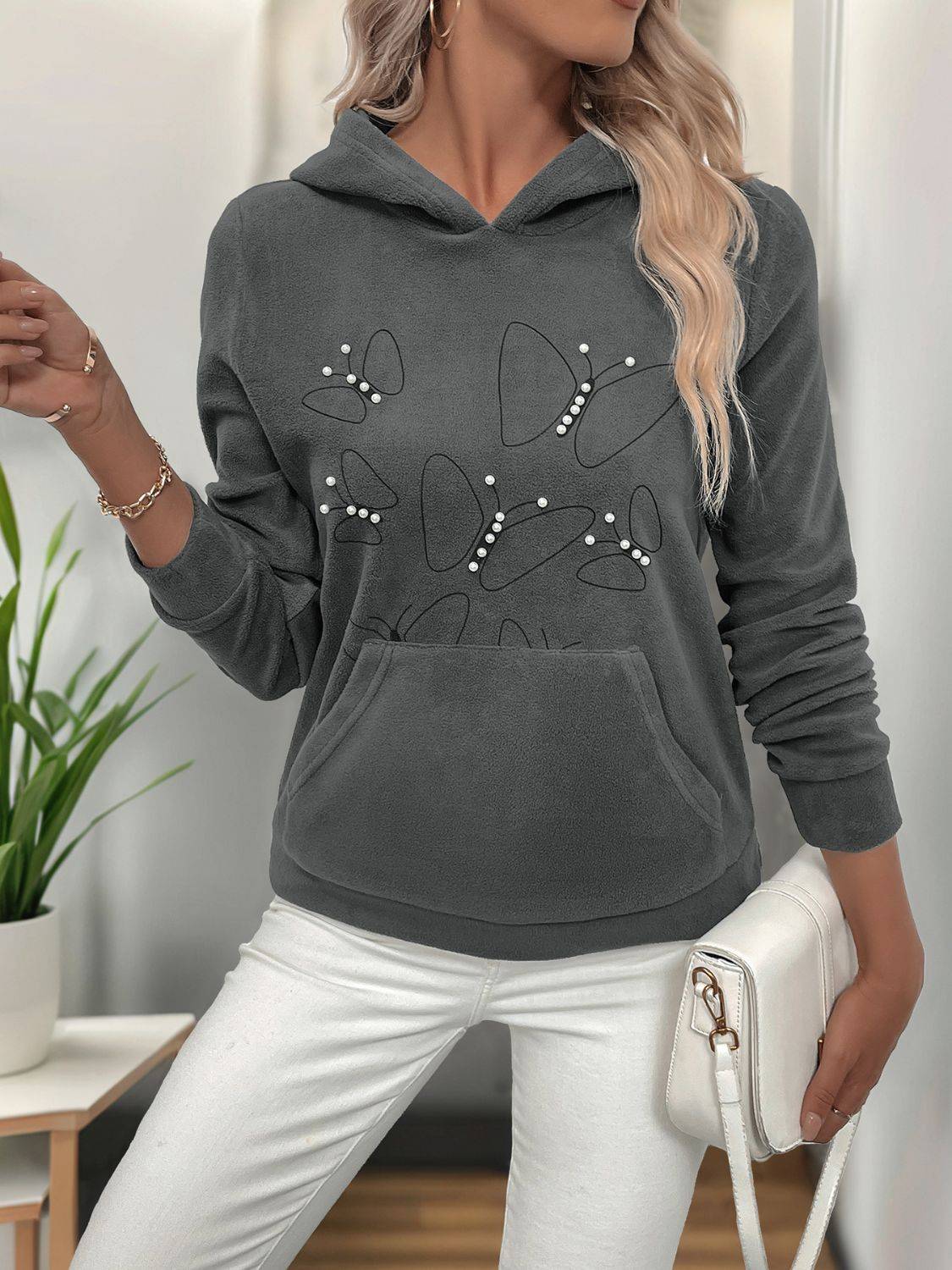 Perfee Pearl Butterfly Hoodie with white purse