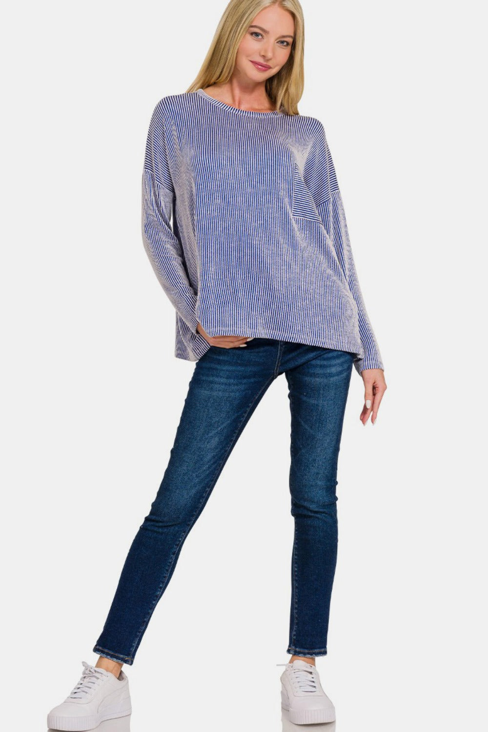 Zenana ribbed striped long sleeve t-shirt full outfit