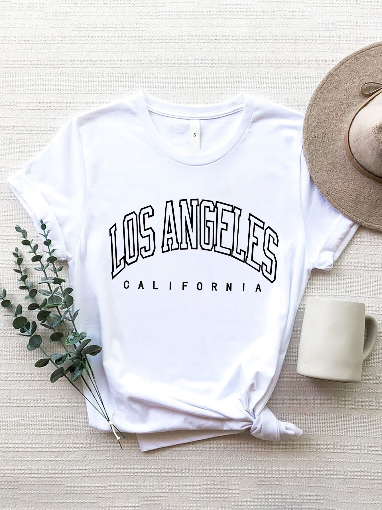 White Los Angeles California round neck T-shirt