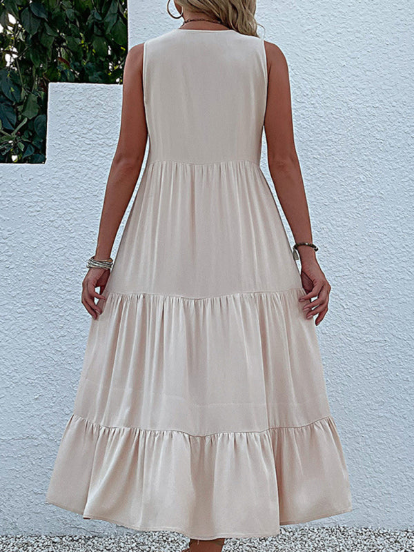 Ärmelloses, lockeres, lässiges, einfarbiges Tank-Top-Kleid