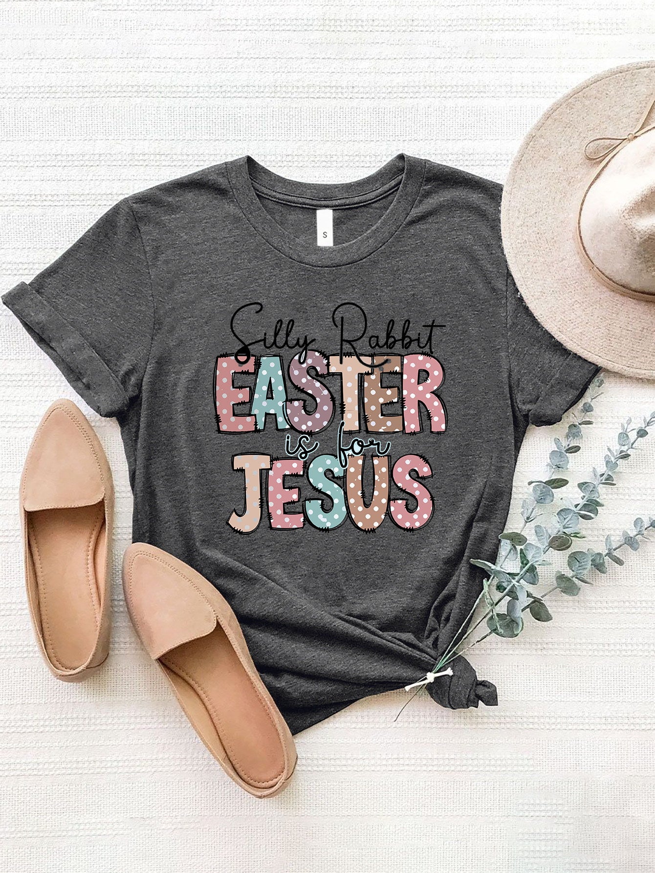 Dark gray Easter graphic T-shirt with round neck