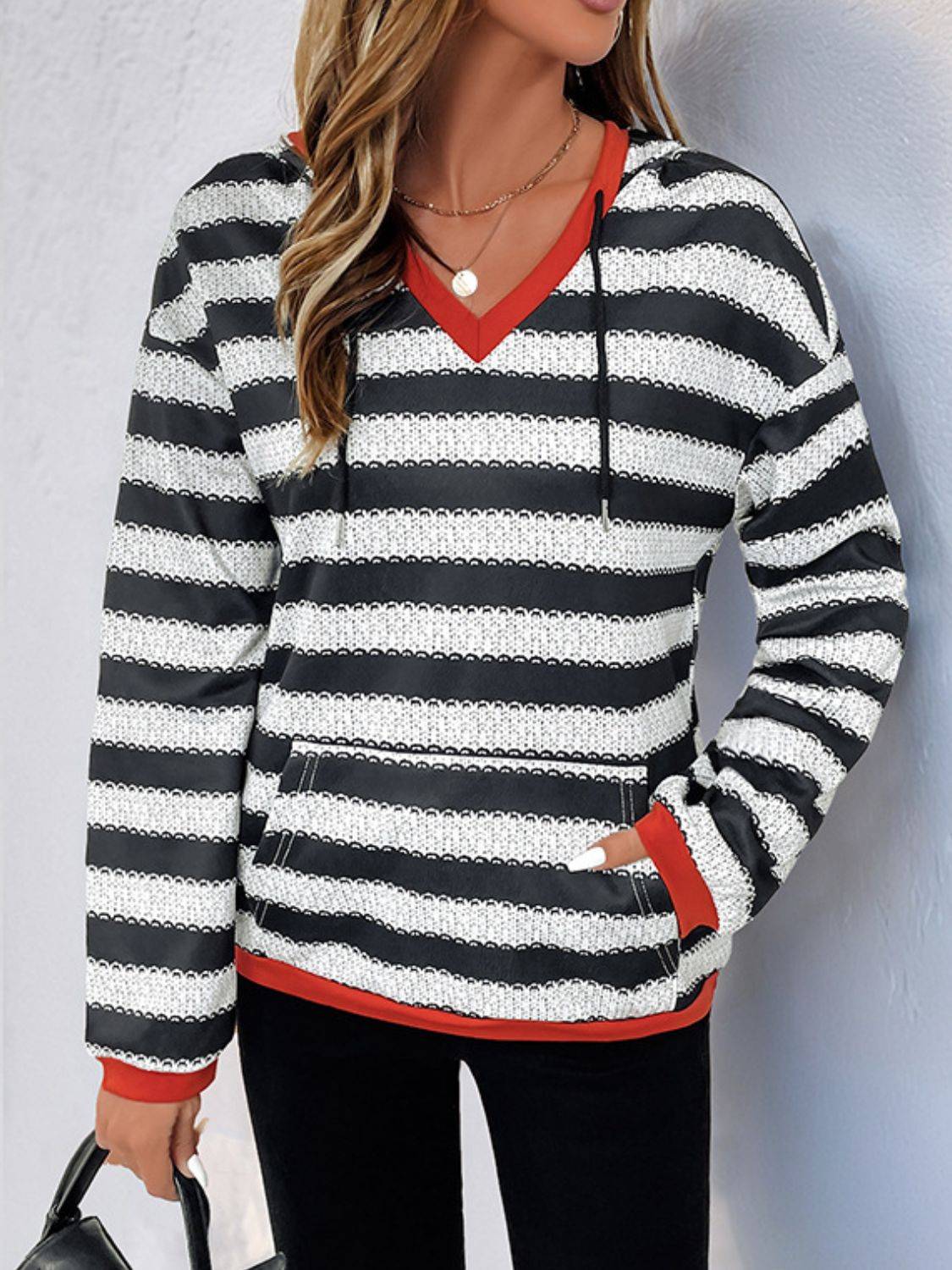 Perfee long sleeve hoodie with contrast stripes