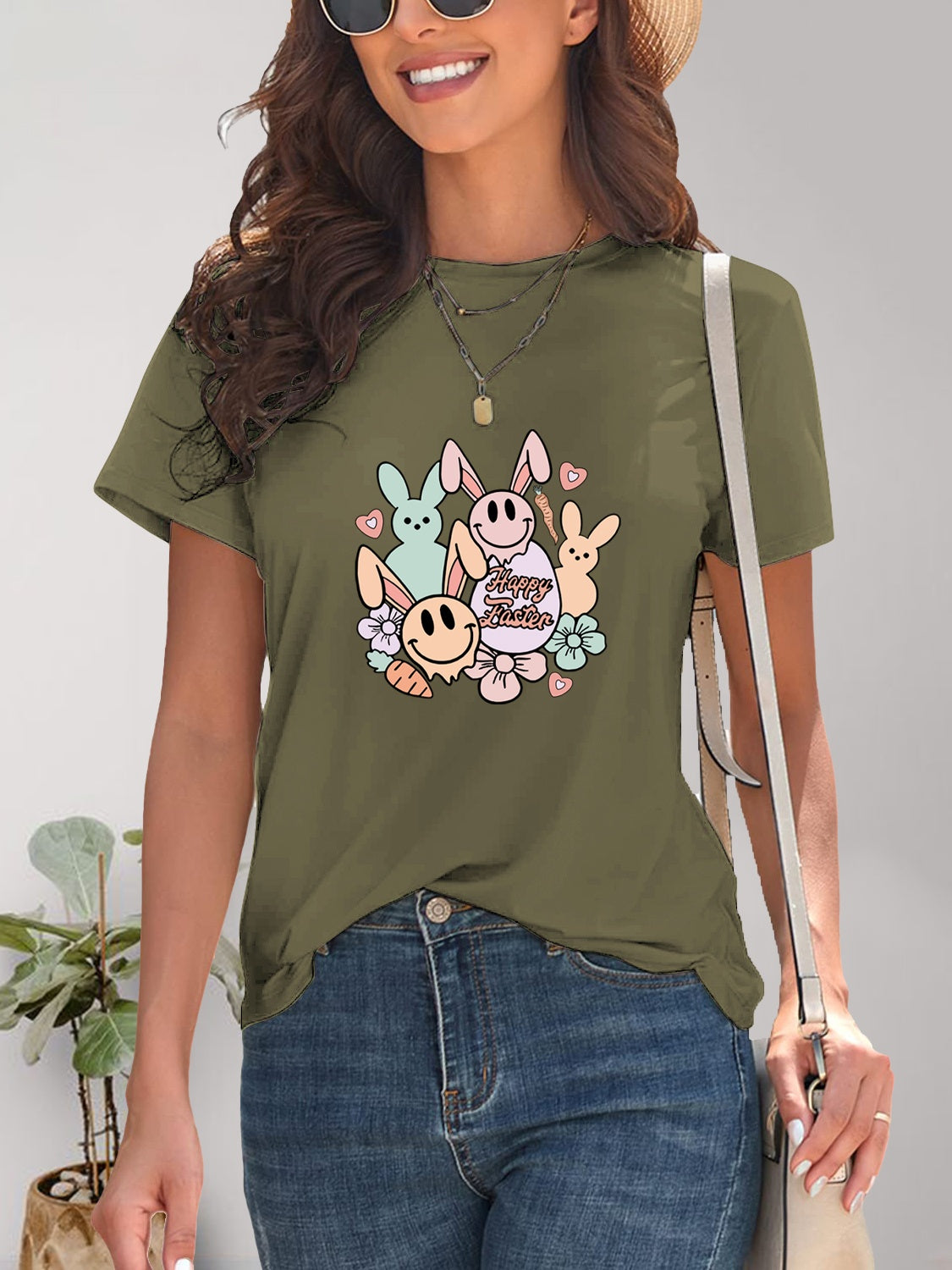 Olive graphic round neck short sleeve T-shirt front