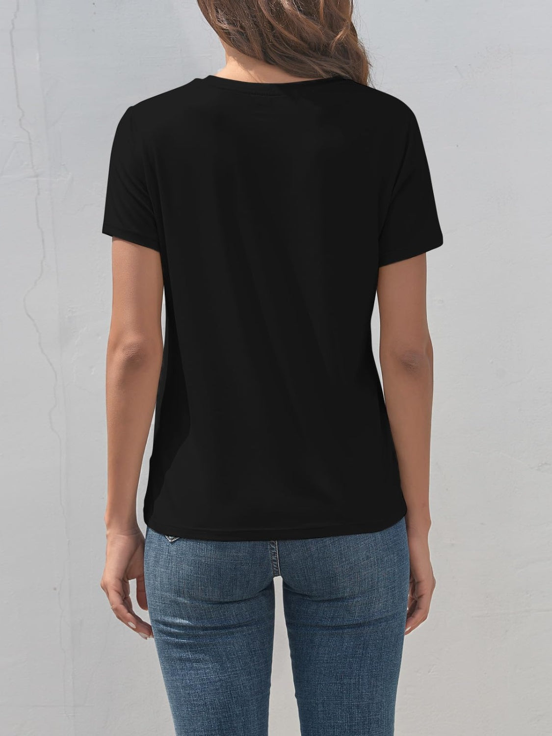 Black motorcycle graphic round neck T-shirt, back view