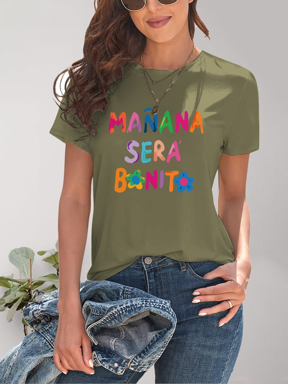 Olive T-shirt with vibrant &