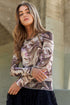J.NNA marble design long sleeve mesh top, front view