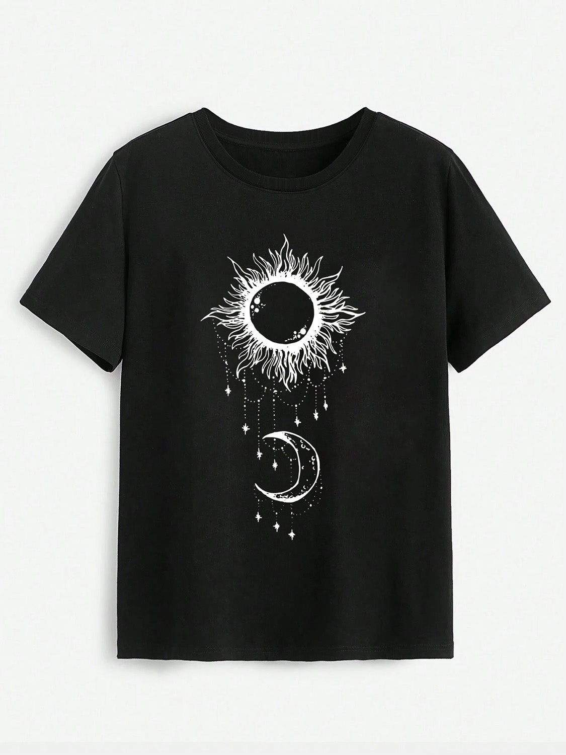 Sun and moon graphic round neck T-shirt