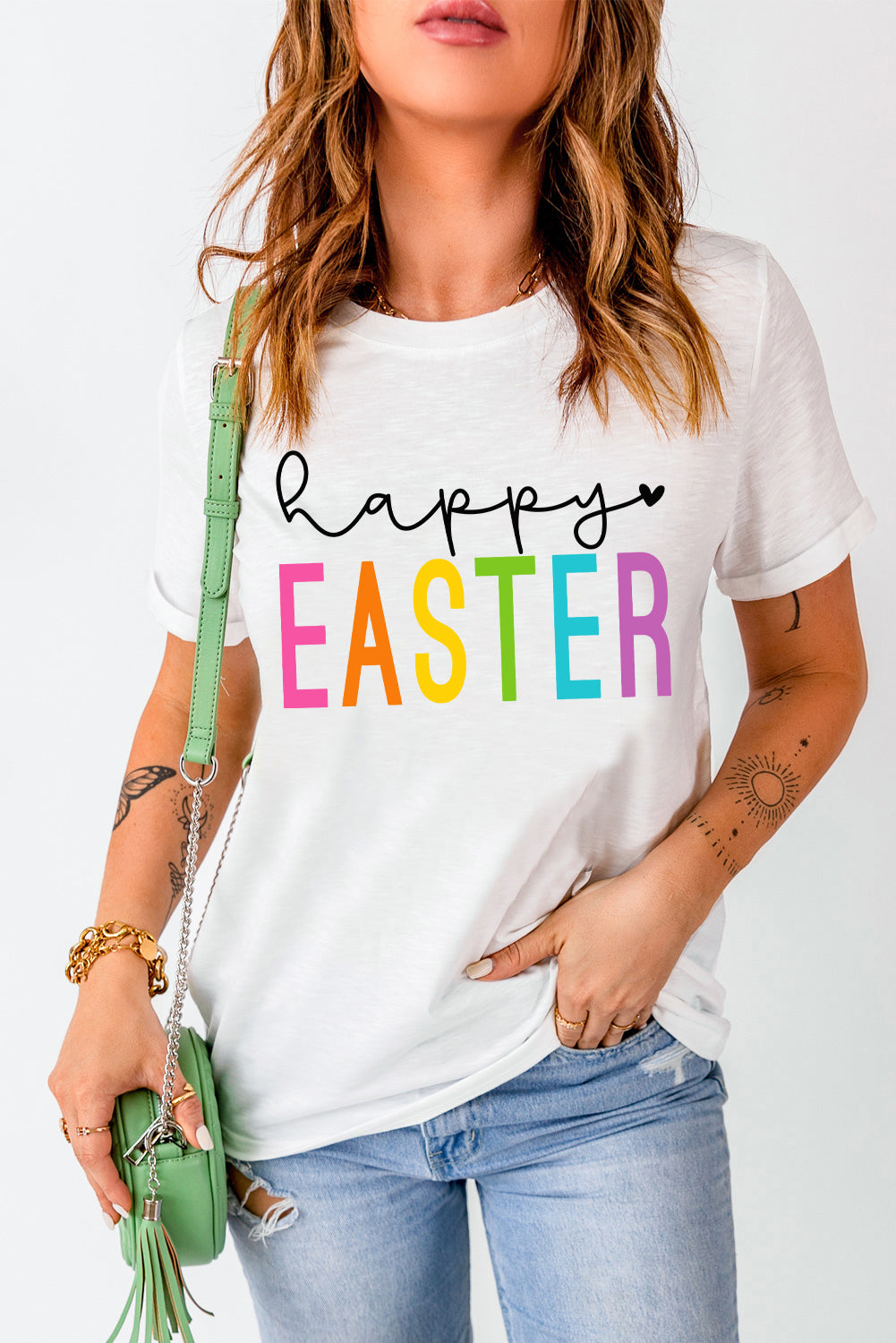 HAPPY EASTER round neck short sleeve T-shirt, front view