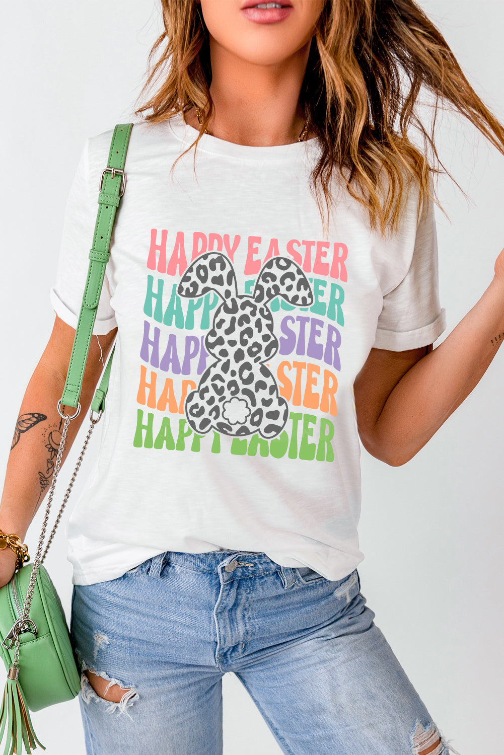 Round neck short sleeve Easter T-Shirt with bunny print