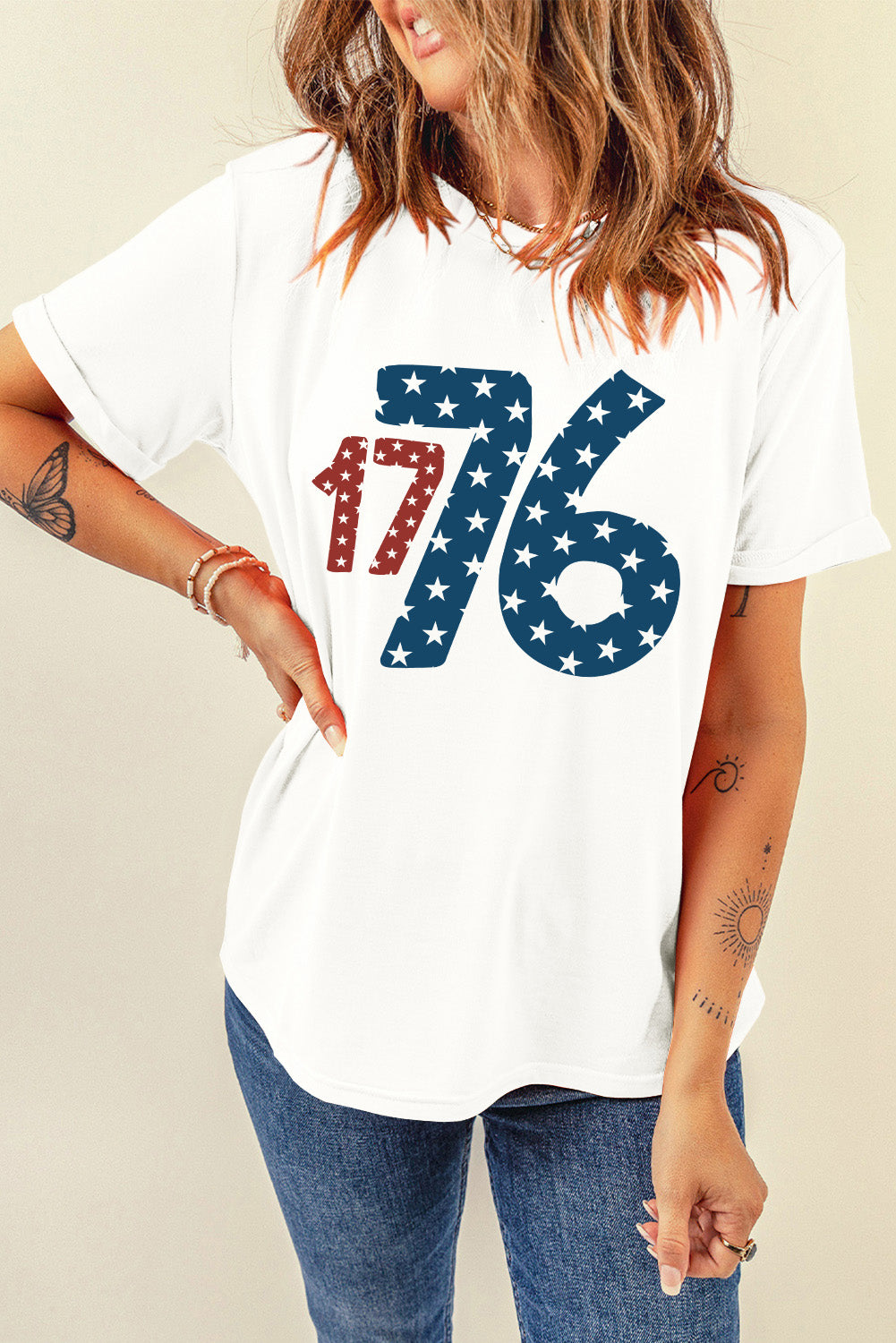 Front view of 1776 t-shirt with star pattern