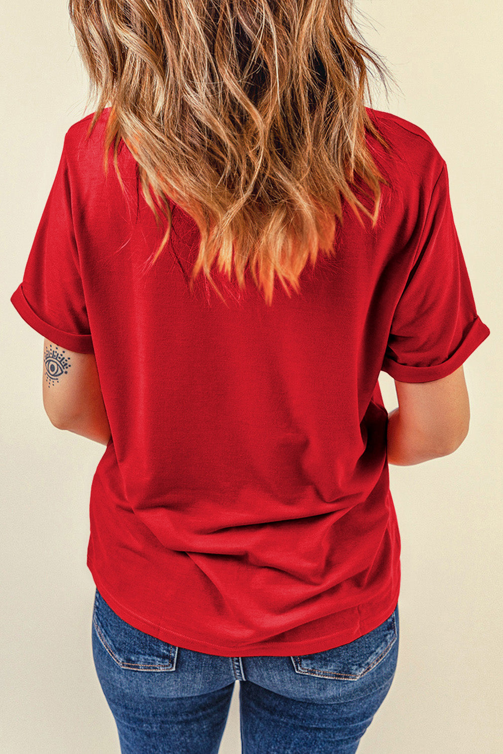 Back view of red USA short sleeve t-shirt