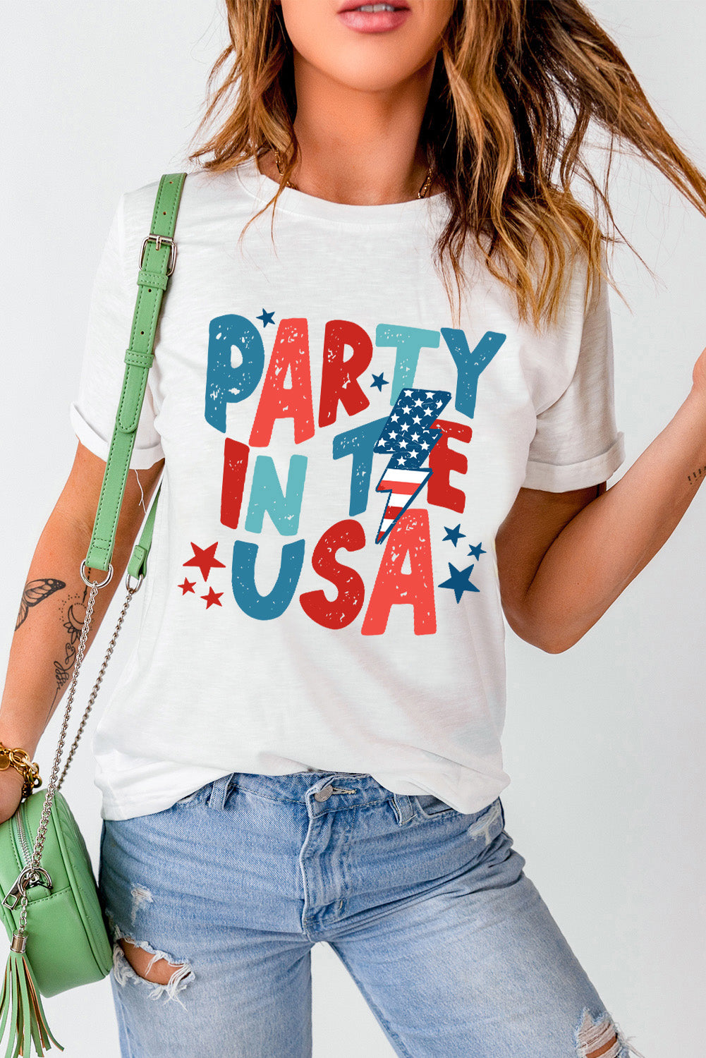 Party in the USA letter graphic round neck t-shirt casual look