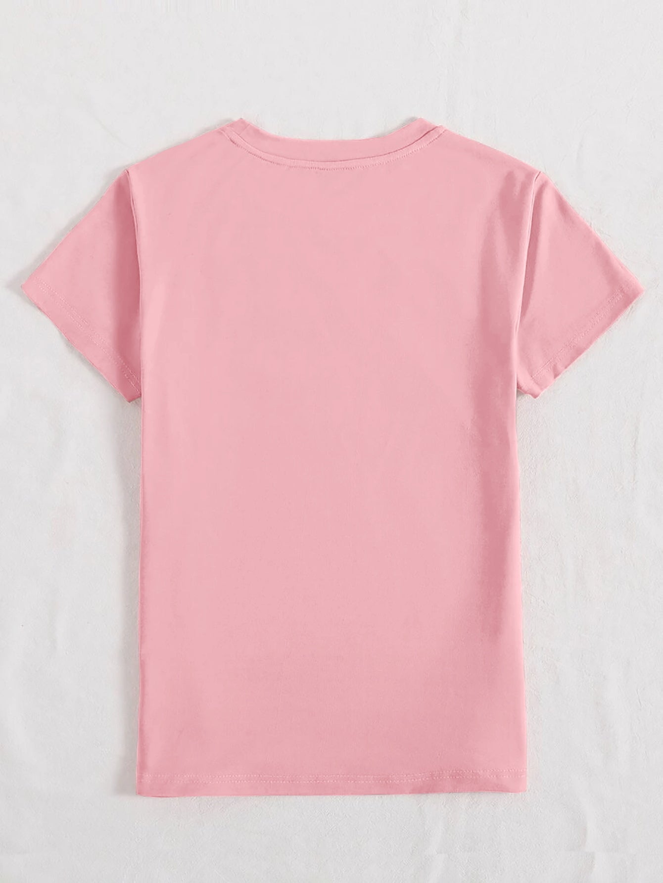 Back view of pink round neck short sleeve t-shirt
