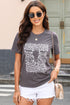 Gray graphic round neck short sleeve T-shirt with bull skull design