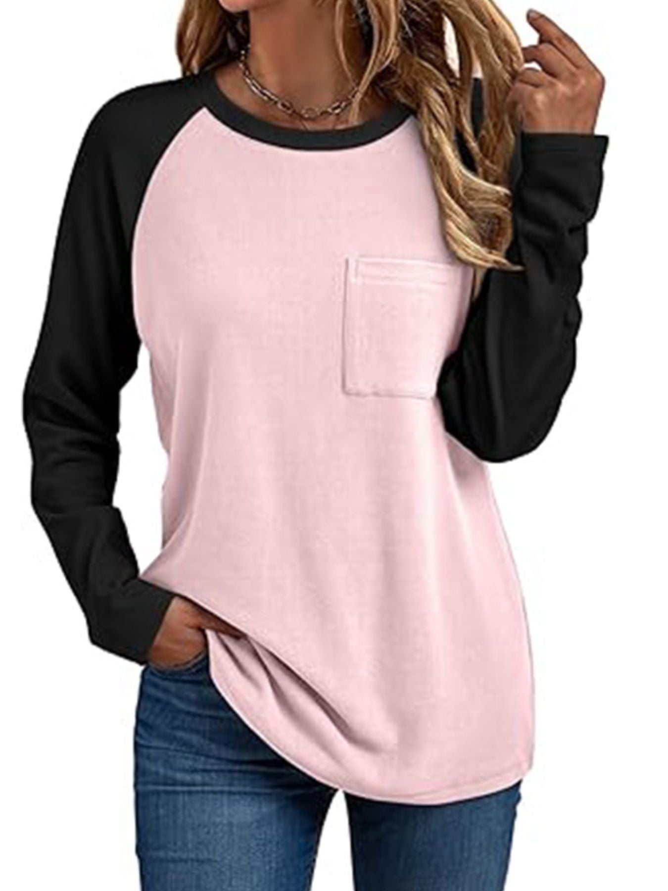Round Neck Raglan Sleeve T-Shirt with Pocket