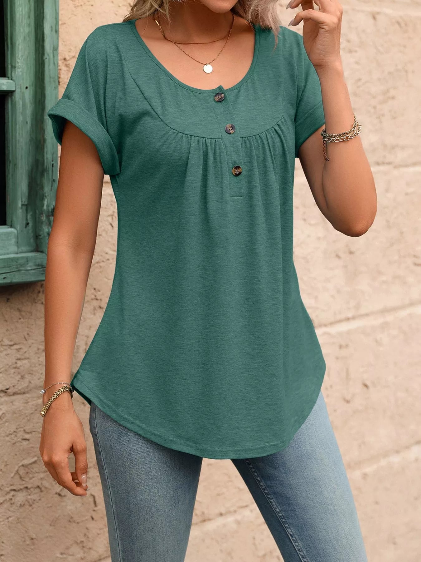 Casual Button Detail Henley T-Shirt