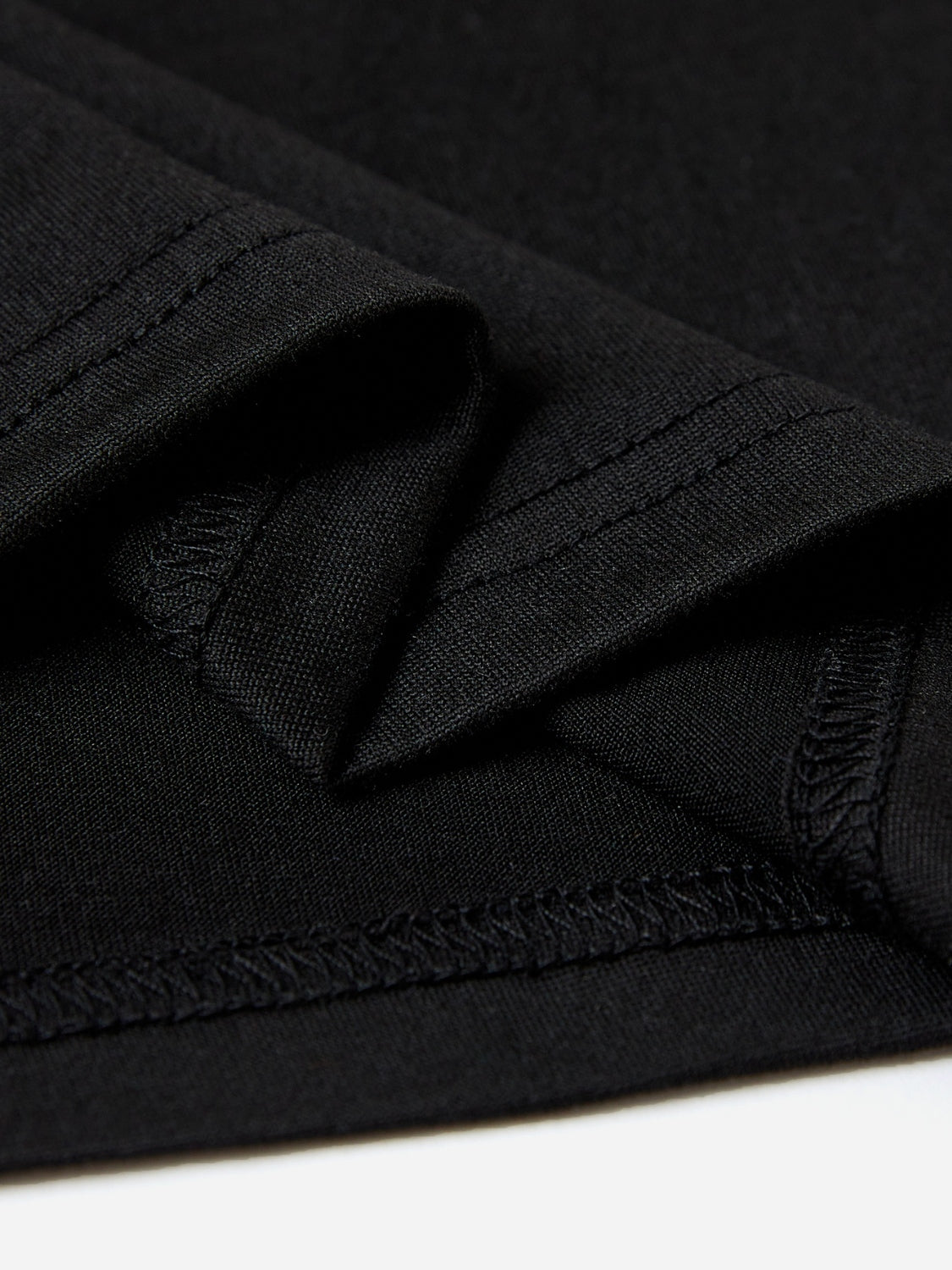Close-up of black T-shirt fabric and stitching