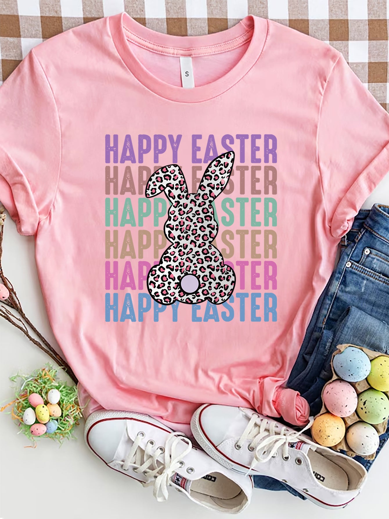 Pink Happy Easter T-shirt with bunny design