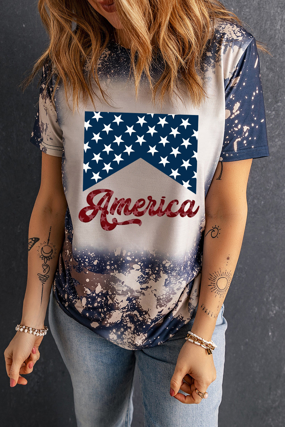 AMERICA t-shirt featuring star pattern and script logo