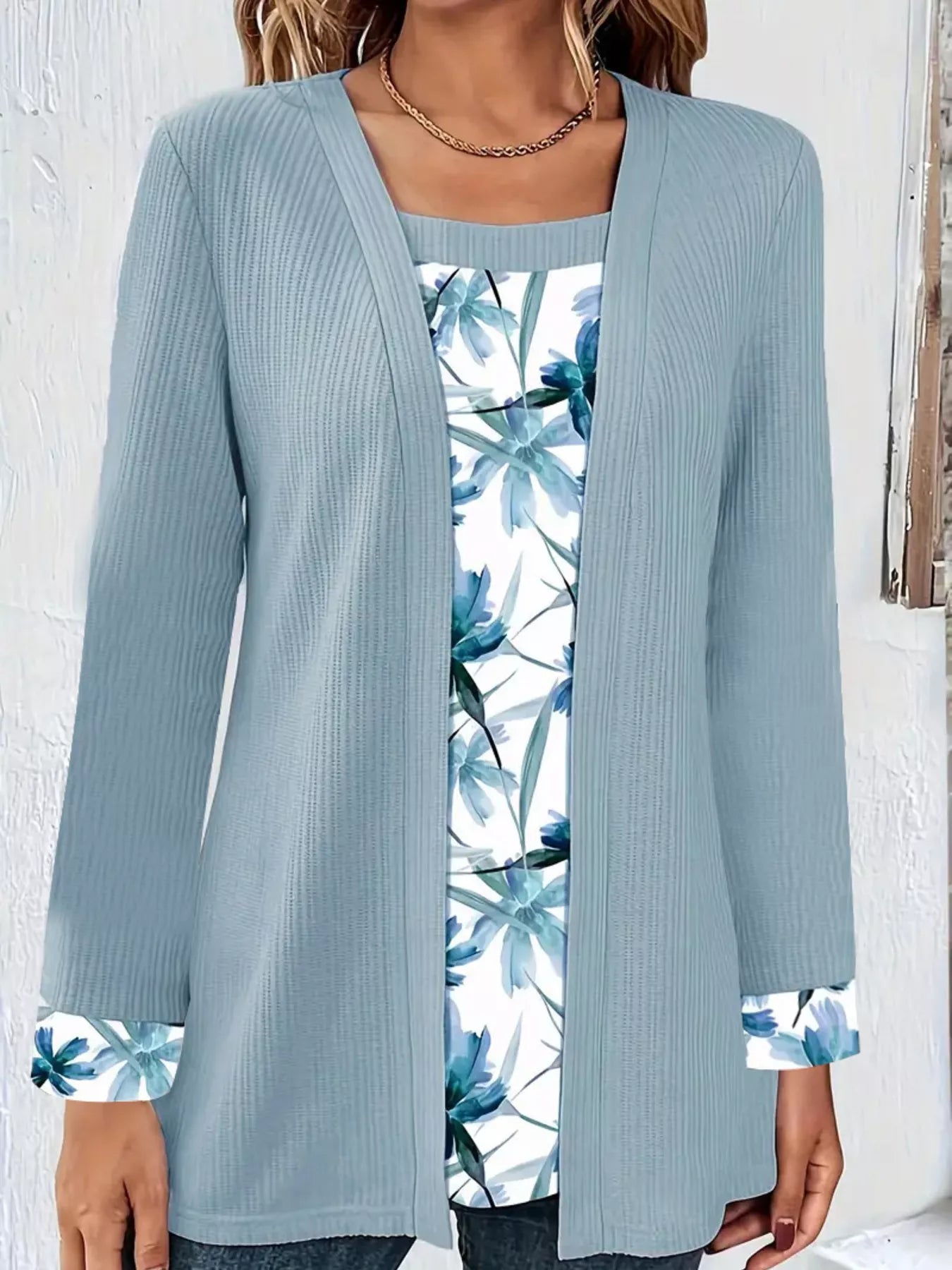 Floral Print Casual Fake Two Piece Top